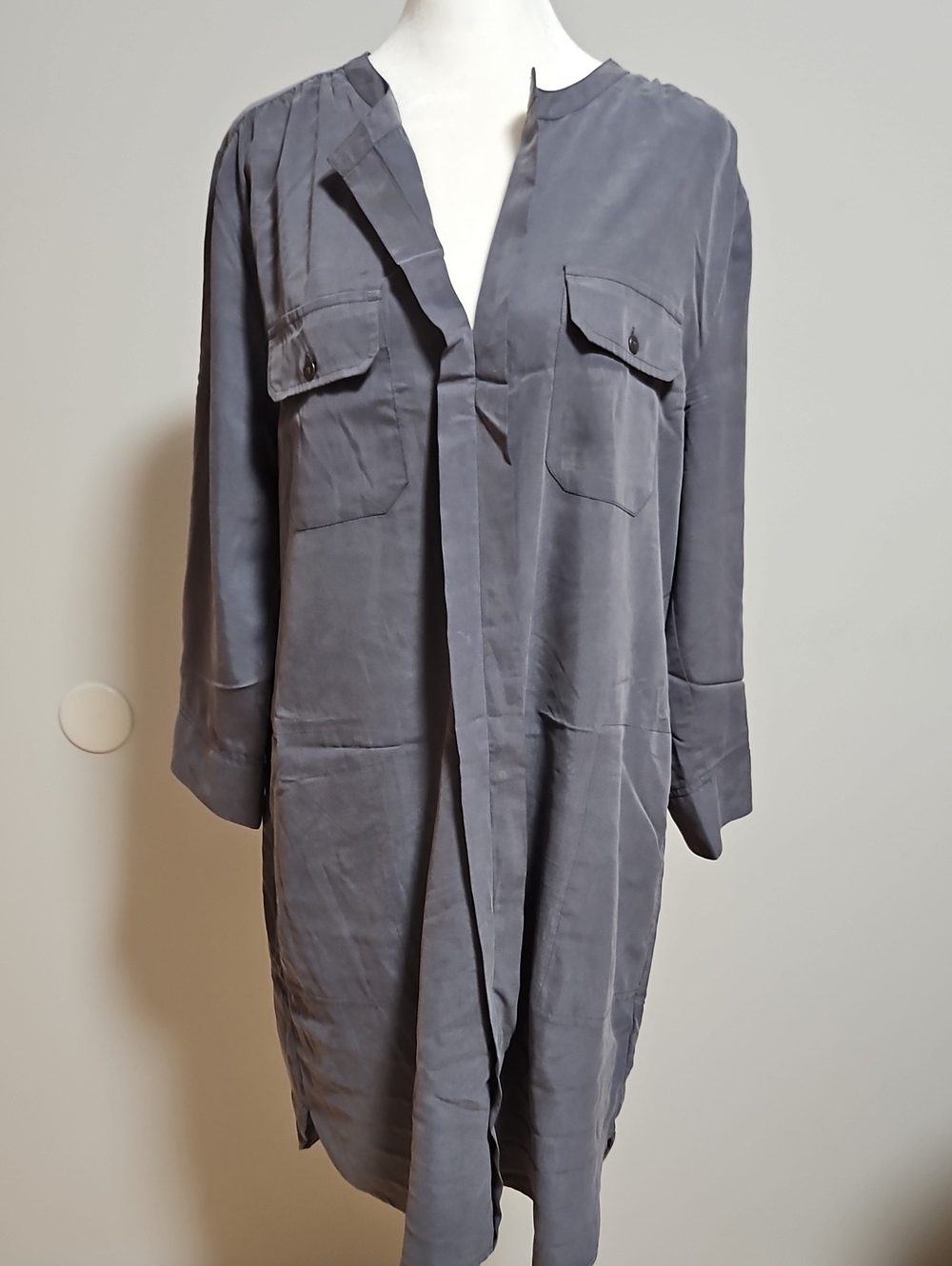 NIC+ZOE Slate Gray Longline Trench Shirt Dress.